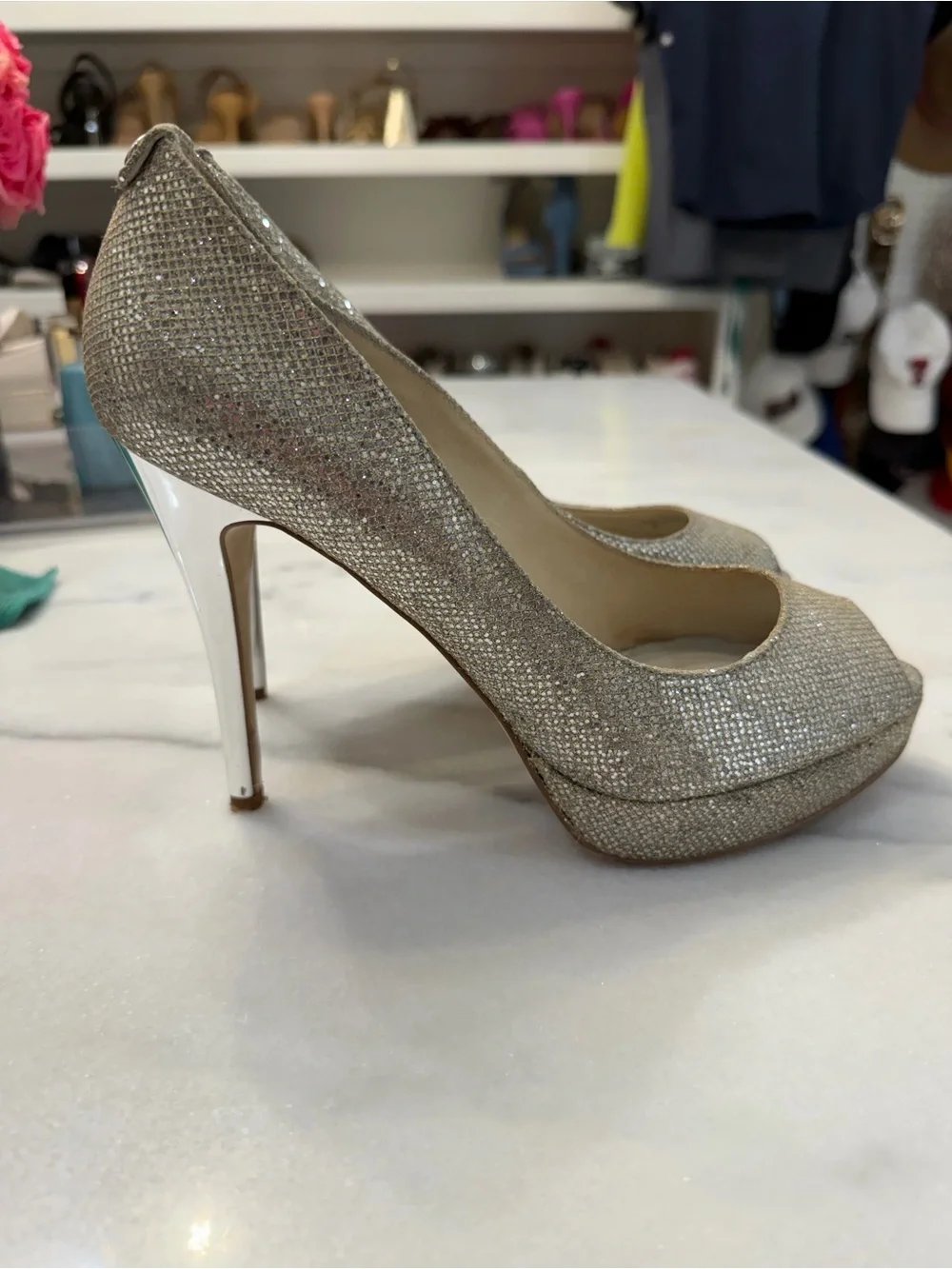 Michael Kors Glittery Gold Peep-Toe Pumps